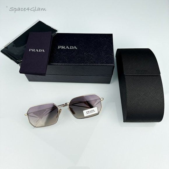 Prada Women Sunglasses Gold Gradient Blue Mirror Geometric PRA51S ZVN30C NEW